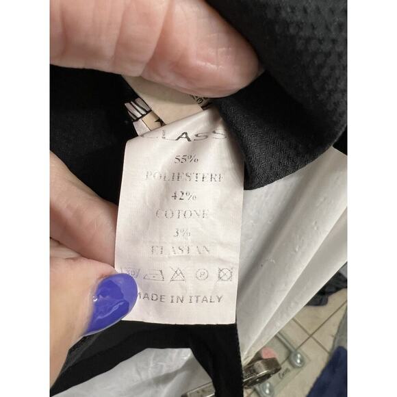 Class Made In Italy Black Peplum Hem Blouse Sz 4 High Low Hem Micro Check - Picture 7 of 8